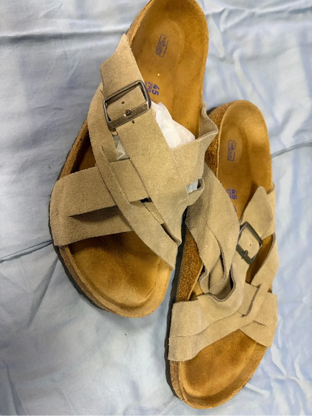 Birkenstock Taupe Lugano Suede Crisscross Buckle Sandals